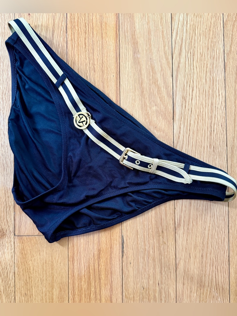Victoria’s Secret Black Bikini Bottom with gold Stripe & Gold Accents